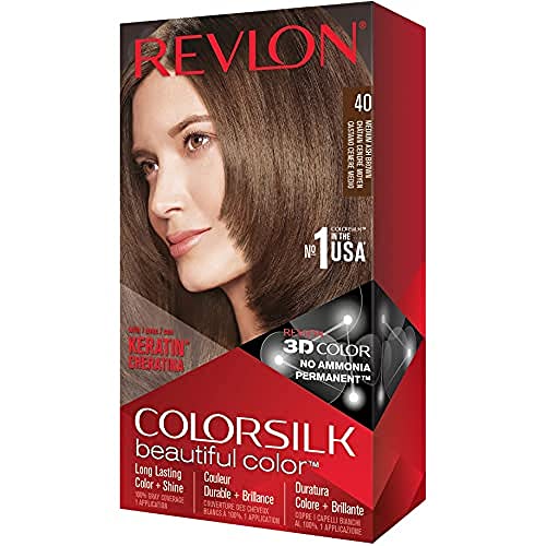 Revlon Permanent Hair Color, Permanent Hair Dye, Colorsilk with 100% Gray Coverage, Ammonia-Free, Keratin and Amino Acids, 40 Medium Ash Brown, 4.4 Oz (Pack of 1) Beauty REVLON   