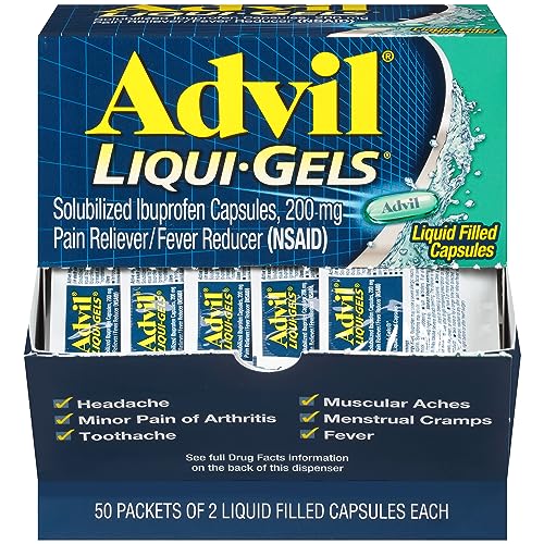 Advil Liqui-Gels Pain Reliever and Fever Reducer, Pain Medicine for Adults with Ibuprofen 200mg for Headache, Backache, Menstrual Pain and Joint Pain Relief - 50x2 Liquid Filled Capsules Drugstore Advil   
