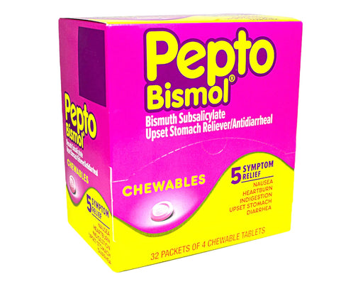 Pepto Bismol Chewables Dispenser - 32 Packs of 4 Drugstore Pepto Bismol   