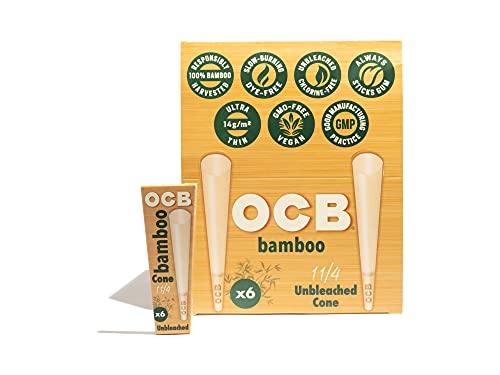 OCB Bamboo Pre-Rolled Cones, 3.3 Inch (192 Total Cones) 1 ¼ Size Ultra-Thin Natural Rolling Papers with Tips - Slow Burning, 100% Bamboo Fibers, Natural Acacia Gum Drugstore OCB   