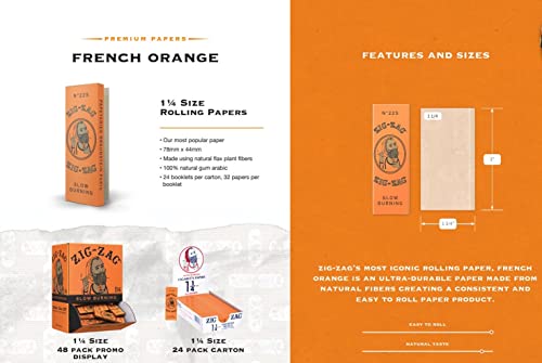 Zig-Zag Rolling Papers - 1 1/4 French Orange Rolling Papers - Natural Gum Arabic - 78 MM - 24 Booklets with 32 Papers per Booklet Drugstore ZIG-ZAG   