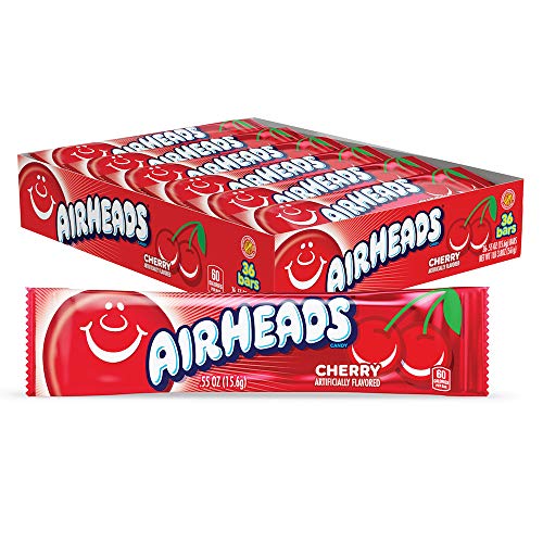 Airheads Candy, Cherry Flavor, Individually Wrapped Full Size Bars, Taffy, Non Melting, Party, Pack of 36 Bars Grocery Airheads   