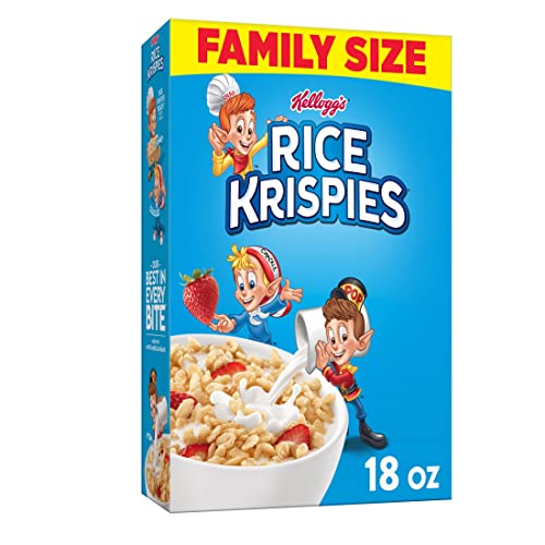 Kellogg's Rice Krispies Cold Breakfast Cereal, 8 Vitamins and Minerals, Rice Krispies Treats, Family Size, Original, 18oz Box (1 Box) Breakfast Cereal Rice Krispies   