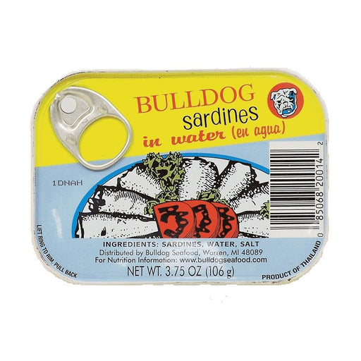 Bulldog Sardines Water 3.75oz. Full Case Pack 24 / 3.75oz. Canned Seafood Bulldog   