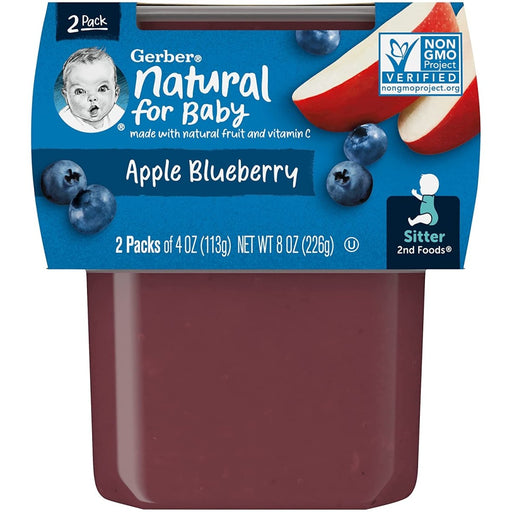 Gerber Baby Food 2nd Foods Blends, Apple Blueberry Puree, Natural & Non-GMO, 4 Ounce Tubs, 2-Pack 8 Pack Baby Food Gerber   