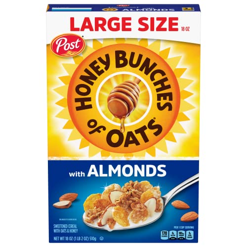 Honey Bunches of Oats with Almonds, Heart Healthy, Low Fat, made with Whole Grain Cereal, 18 Ounce Box Breakfast Cereal Honey Bunches of Oats   