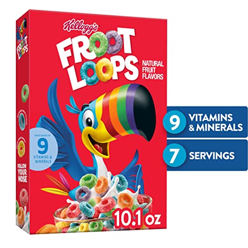 Kellogg's Froot Loops Cold Breakfast Cereal, Fruit Flavored, Breakfast Snacks with Vitamin C, Original, 10.1oz Box (1 Box) Breakfast Cereal Froot Loops   