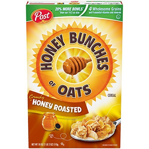 Post Honey Bunches of Oats Crunchy Honey Roasted Cereal 18 Ounce (Pack of 1) Box Breakfast Cereal Post   