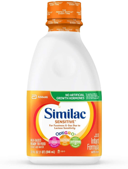 Similac Sensitive Infant Formula with Iron, For Fussiness and Gas, Baby Formula, Ready to Feed, 1 qt 6 Pack Baby Formula Similac   