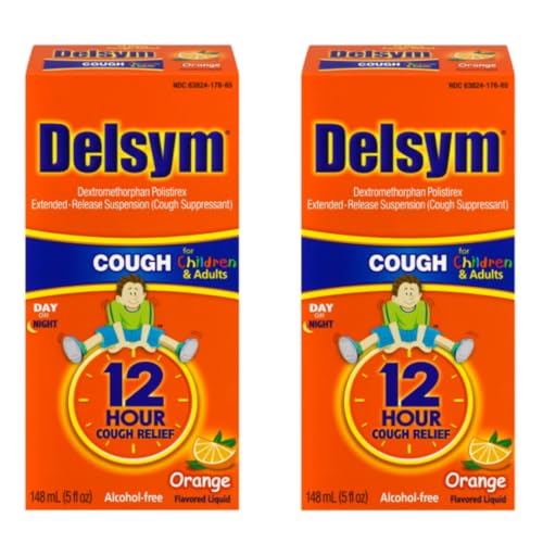 Delsym Cough Suppressant Alcohol Free Orange Flavored Liquid- 2 Pack, 5 ounces Bottle Drugstore Delsym   
