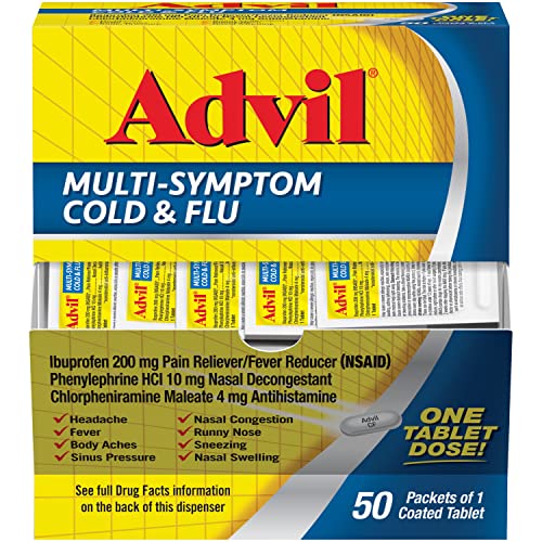 Advil Multi Symptom Cold and Flu Medicine, Cold Medicine for Adults with Ibuprofen, Phenylephrine HCL and Chlorpheniramine Maleate - 50 Coated Tablets Drugstore Advil   