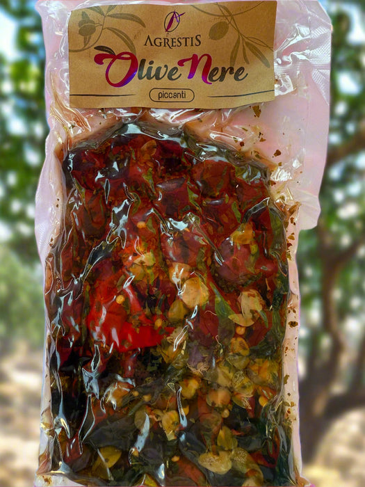 Agrestis Spicy Black Olives 300g. MADE IN ITALY olives Agrestis