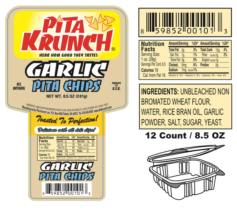 Pita Krunch Garlic Pita Chips 6.5oz. Pita Chips Pita Krunch 12 Pack.  