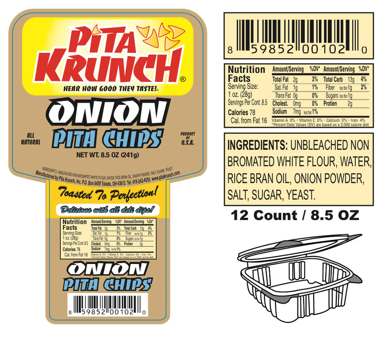 Pita Krunch Onion Pita Chips 6.5oz. Pita Chips Pita Krunch 12 Pack.  