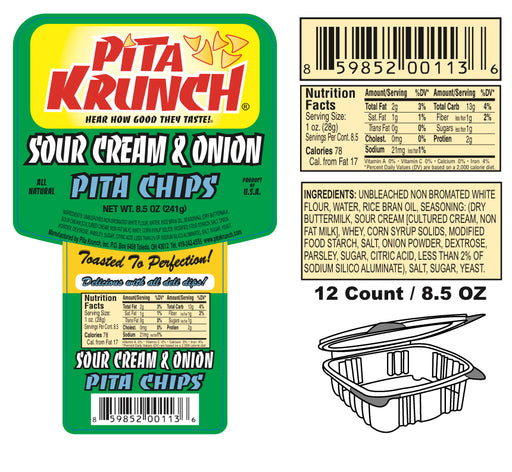Pita Krunch Sour Cream & Onion Pita Chips 6.5oz. Pita Chips Pita Krunch 12 Pack  