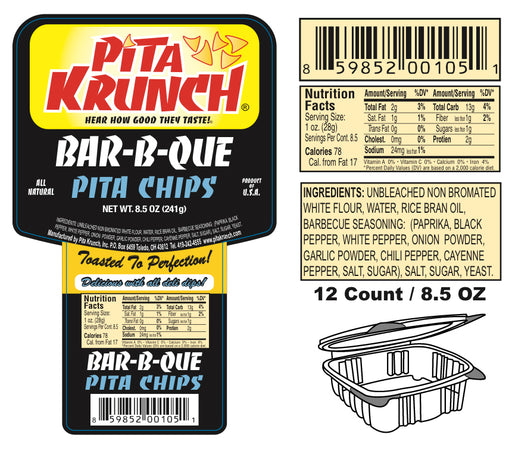 Pita Krunch BBQ Pita Chips 6.5oz. Pita Chips Pita Krunch 12 Pack  