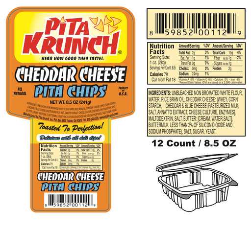 Pita Krunch Cheddar Cheese Pita Chips 6.5oz. Pita Chips Pita Krunch 12 Pack  