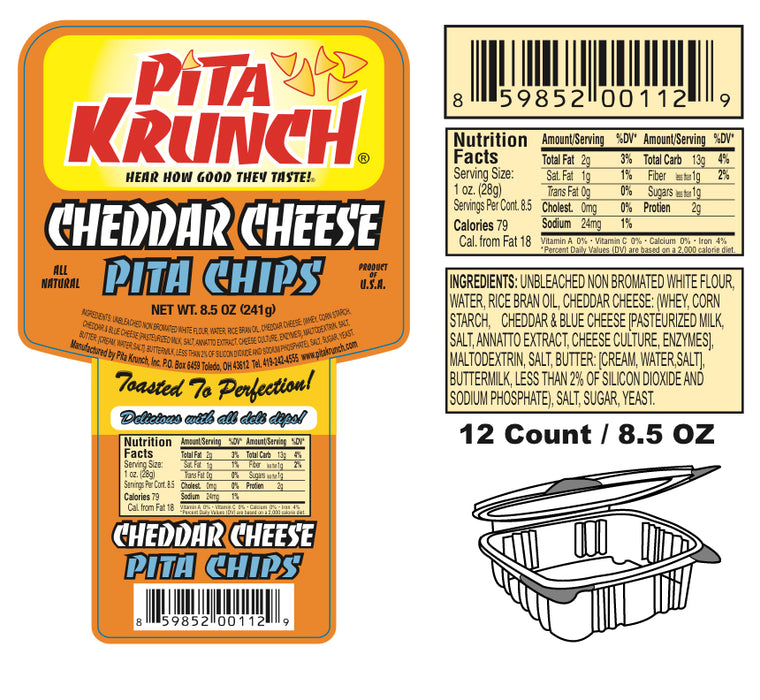 Pita Krunch Cheddar Cheese Pita Chips 6.5oz. Pita Chips Pita Krunch 12 Pack  