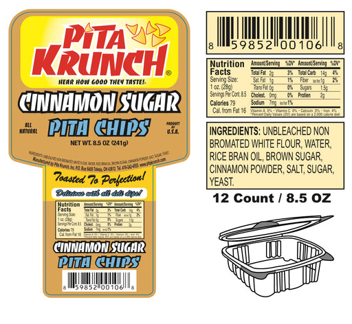 Pita Krunch Cinnamon Sugar Pita Chips 6.5oz. Pita Chips Pita Krunch 12 Pack  
