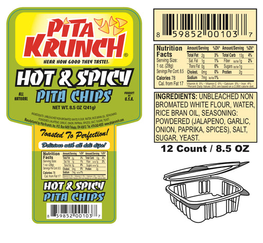 Pita Krunch Hot & Spicy Pita Chips 6.5oz. Pita Chips Pita Krunch 12 Pack  