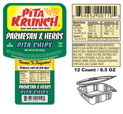 Pita Krunch Parmesan & Herbs Pita Chips 6.5oz. Pita Chips Pita Krunch 12 |Pack  