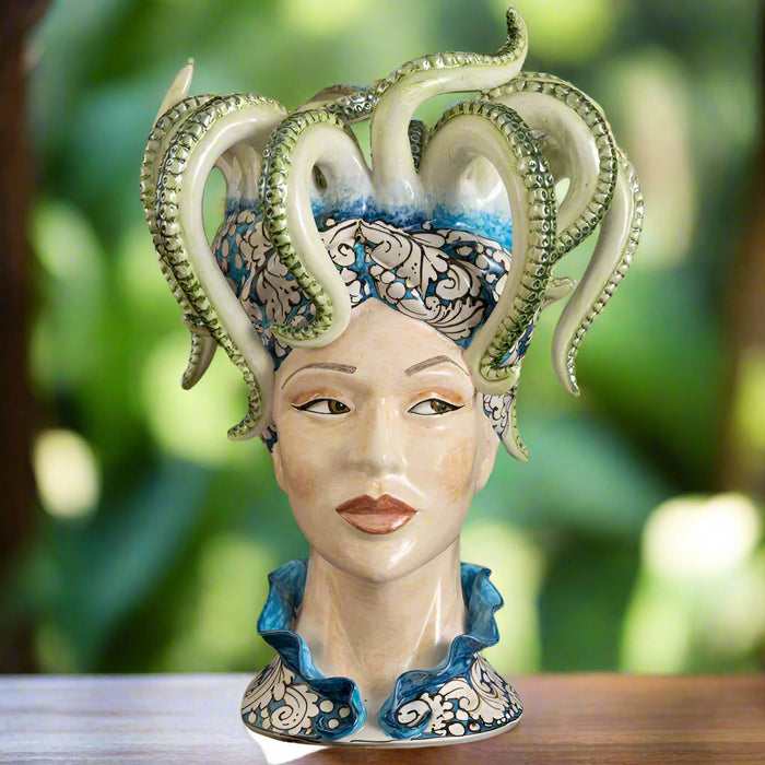 Sicilian Ceramic Moor's Head Lady Height: 47cm Centerpiece. Made In Italy. Ceramic Sicilian Thing