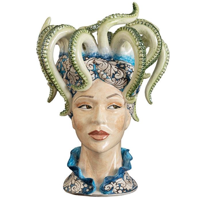 Sicilian Ceramic Moor's Head Lady Height: 47cm Centerpiece. Made In Italy. Ceramic Sicilian Thing