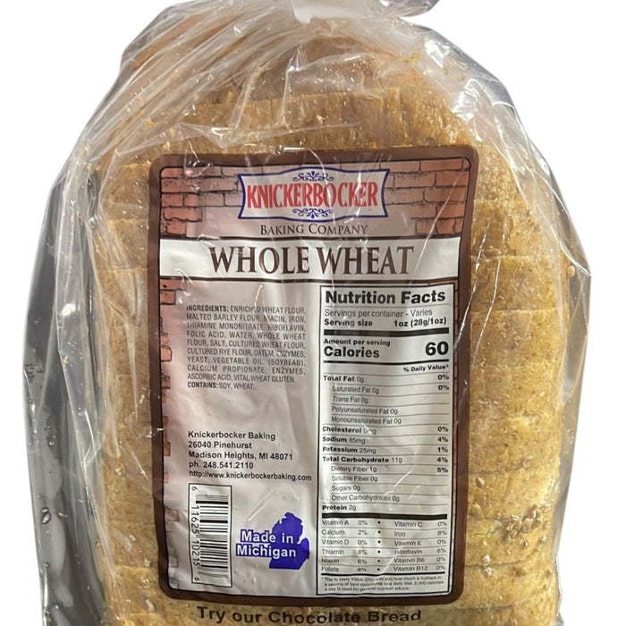 Knickerbocker Whole Wheat Bread 16oz. Whole Wheat Bread Knickerbocker Bakery   